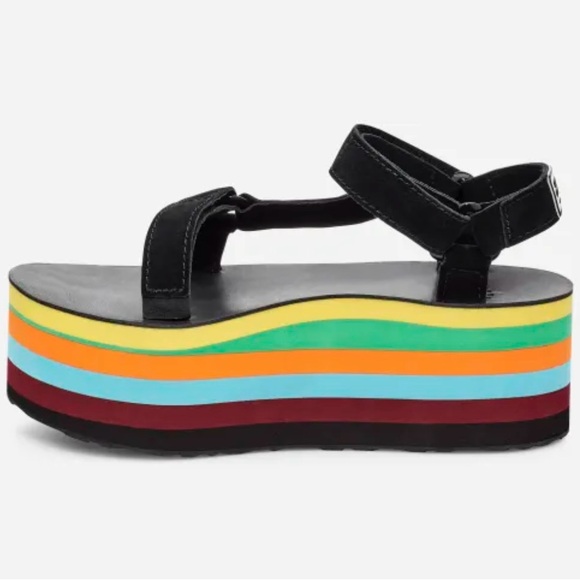 TEVA Opening Ceremony Rainbow Platform Shoe Sandal Suede Adjustable Straps 7 NEW - Picture 2 of 16